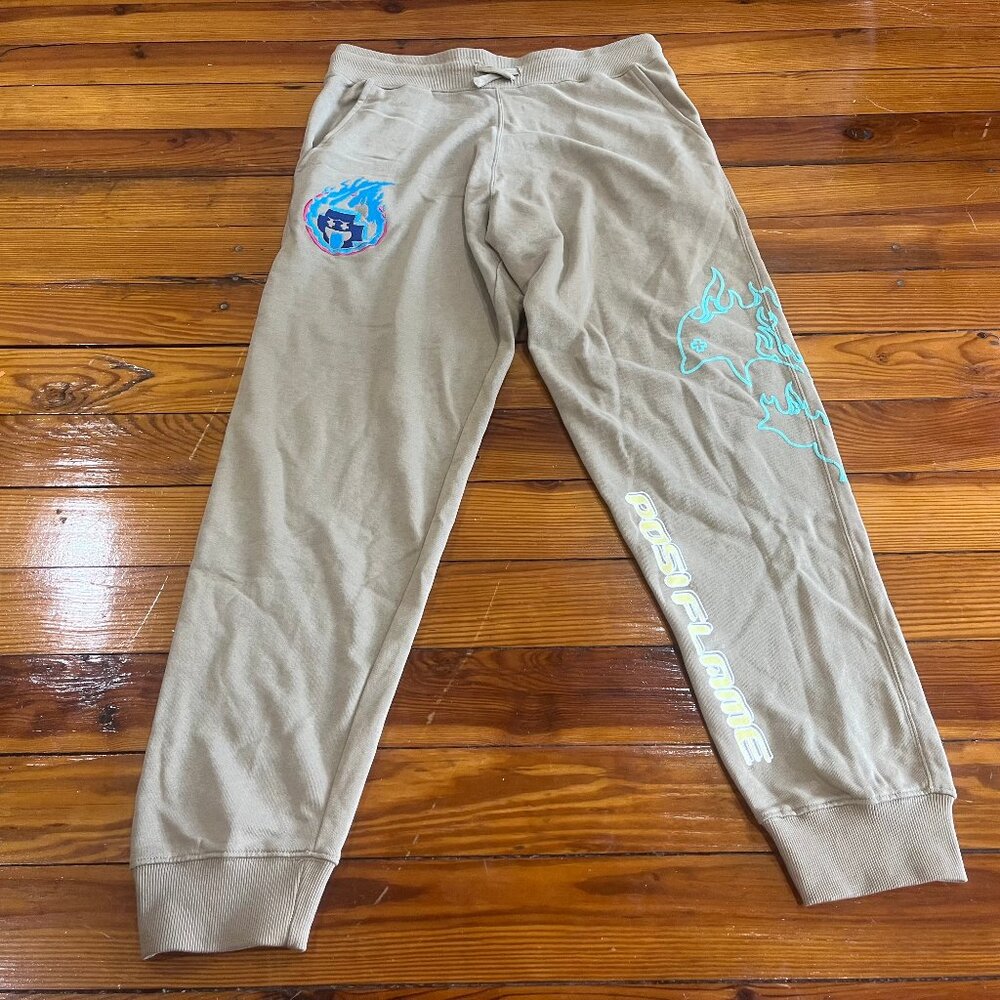Pink Dolphin Racing RARE+ Posi Flame Embroidered Jogger Tan Men's Size Large